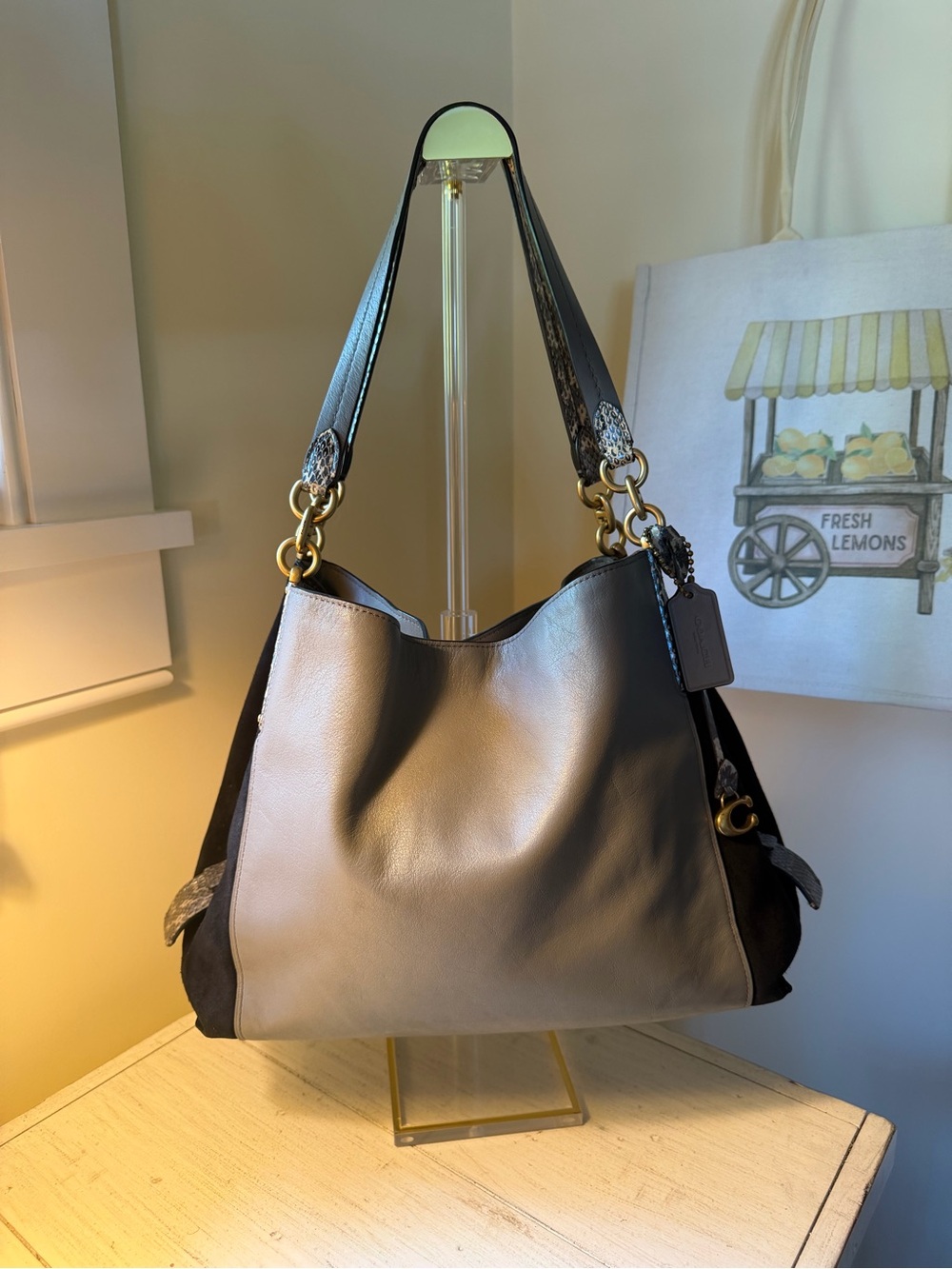 Coach Dalton 31 Colorblock Leather Snakeskin Shoulder Bag 76070